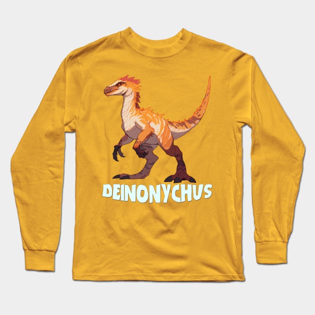 Deinonychus Dinosaur Design Long Sleeve T-Shirt by Terra Fossil Merch